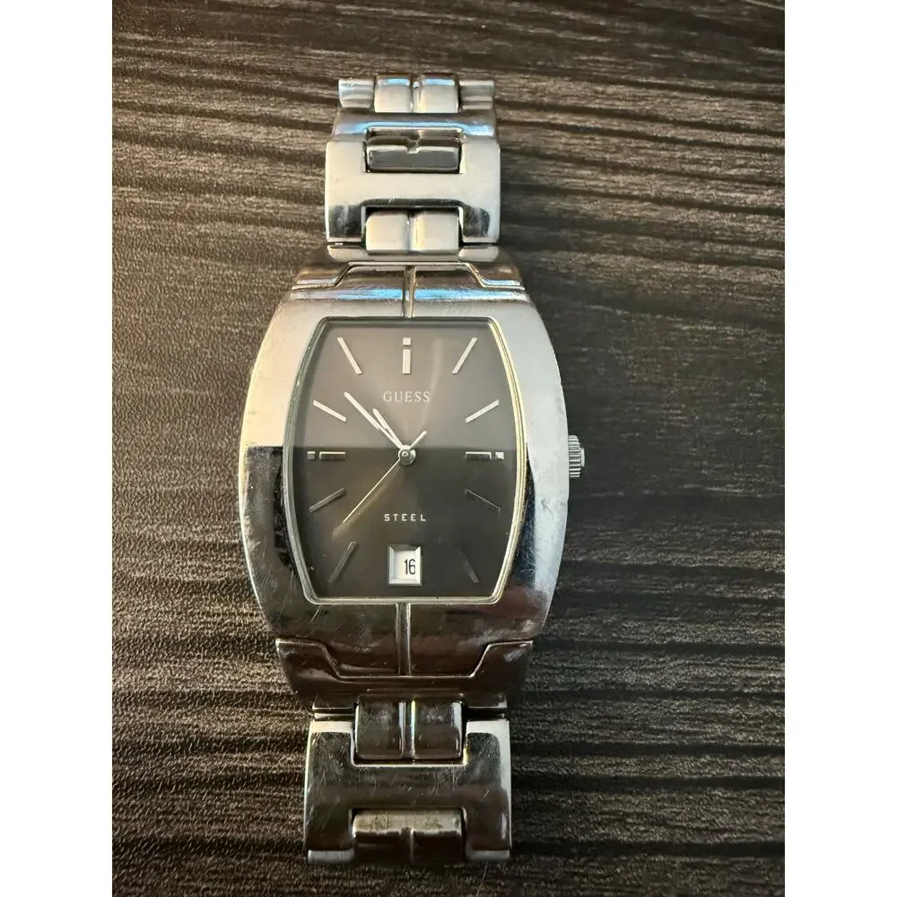 Vintage GUESS Steel 3ATM Calendar Watch- NEEDS BATTERY